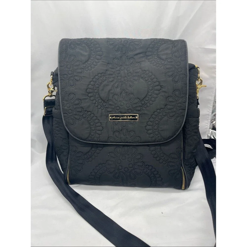 Petunia Pickle Bottom Black Quilted Boxy Backpack Diaper Bag